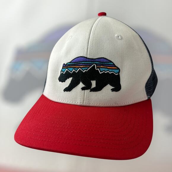 Patagonia Other - Patagonia Fitz Roy Bear Snapback Trucker Hat Mesh Off White Red Cap One Size